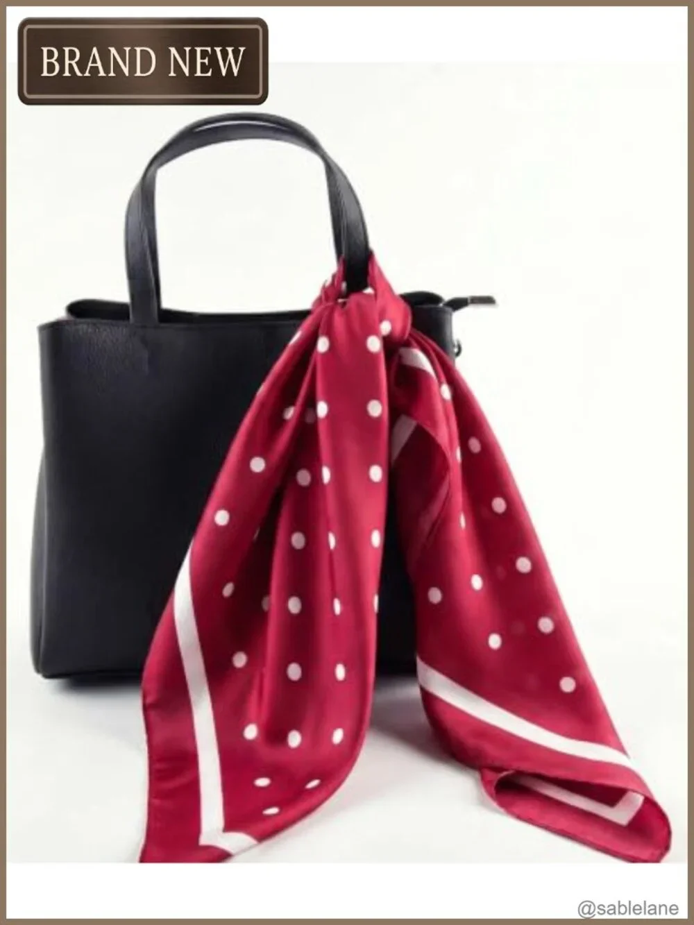 Satin-Feel Square Scarf for Hair, Neck, and Bag - Polka Dot Design